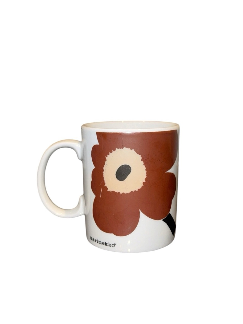 Marimekko Finland UNIKKO Brown‎ Black Floral Coffee Tea Mug